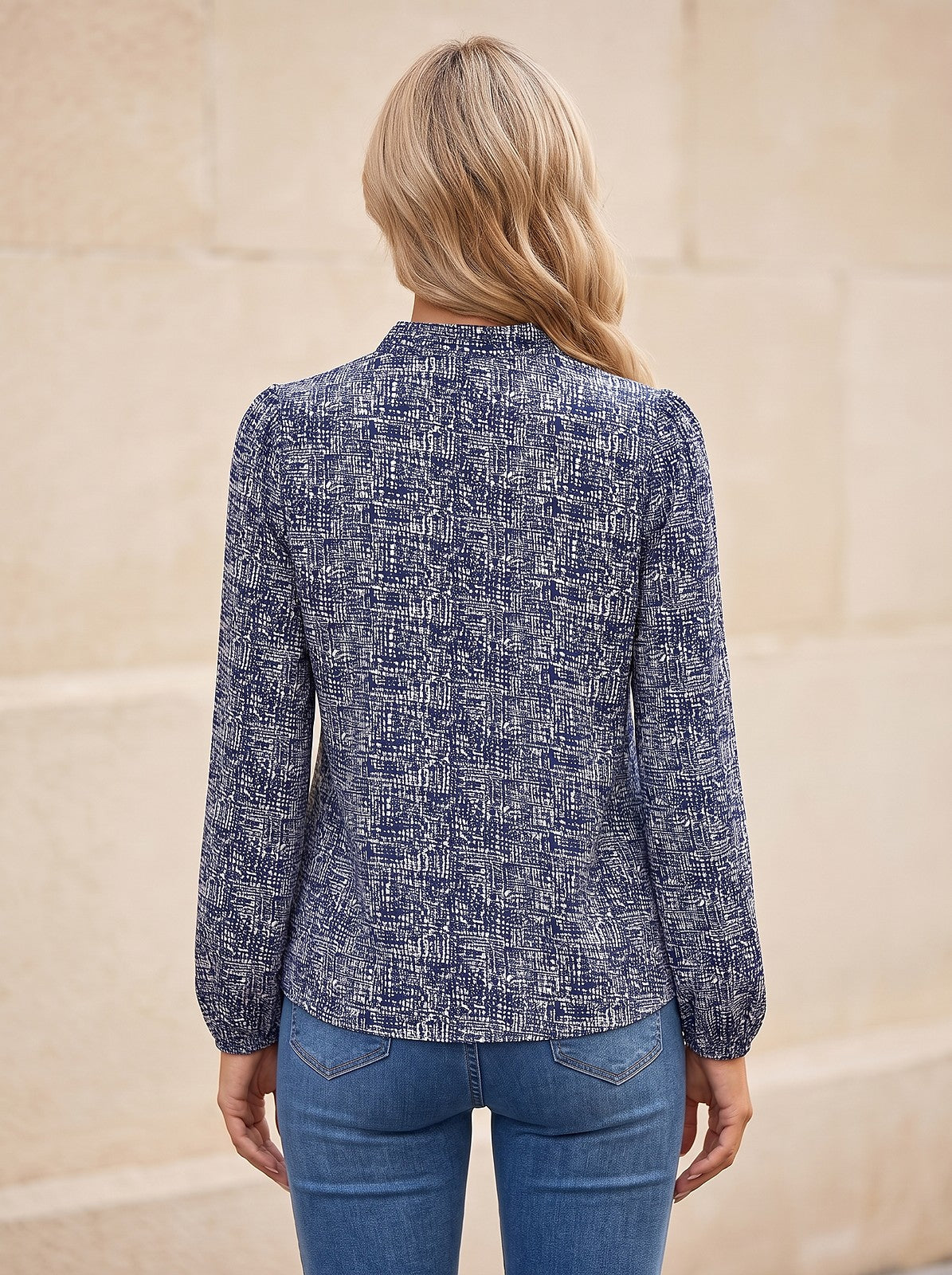 Women's Mock Neck Print Puff Top