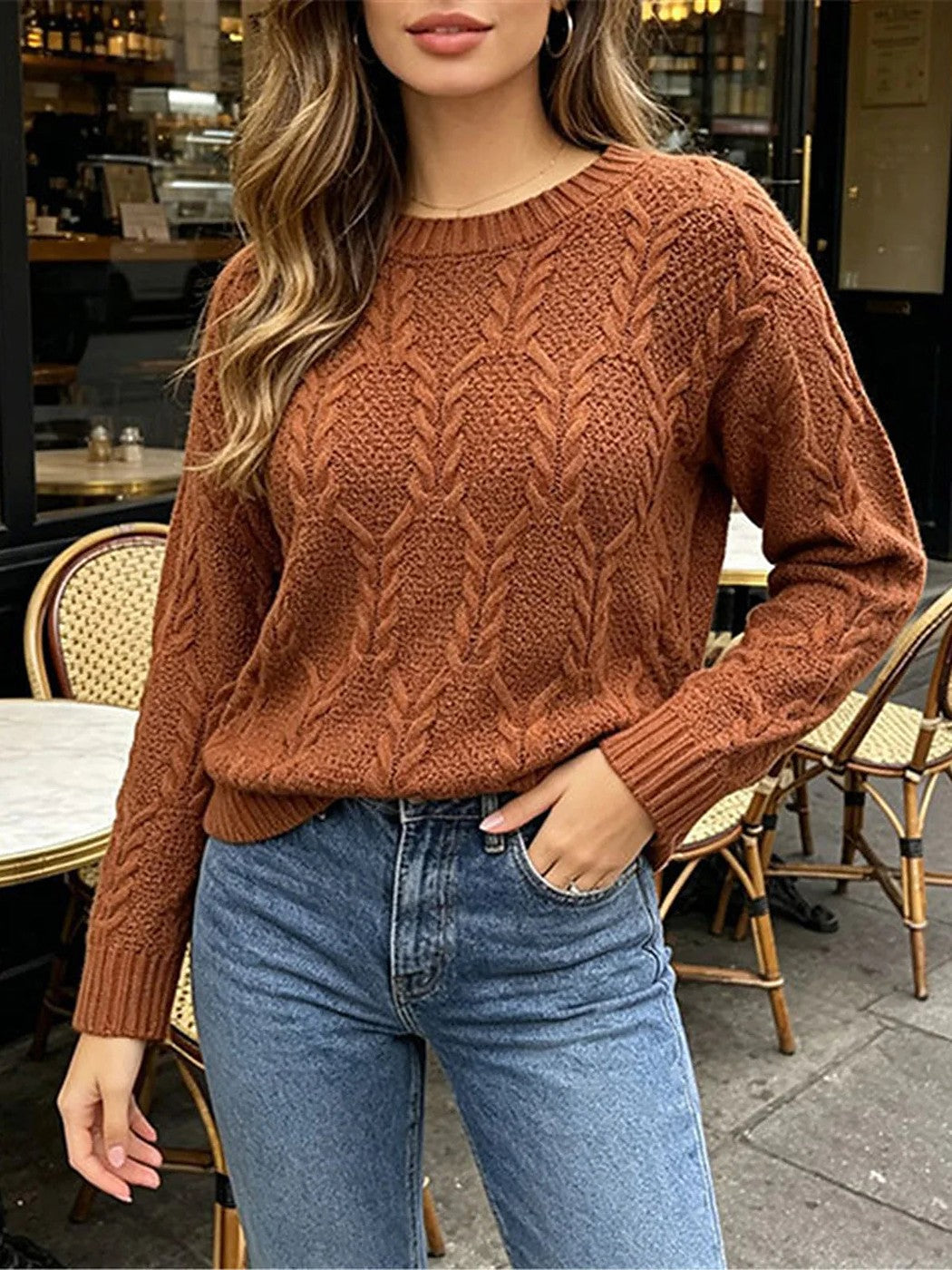 Women's Soft Textured Crew Neck Knit Jumper