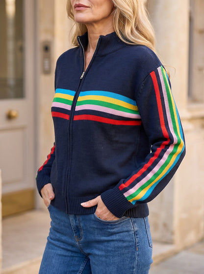 Women's Stripe Sleeve Zip Knit Jacket