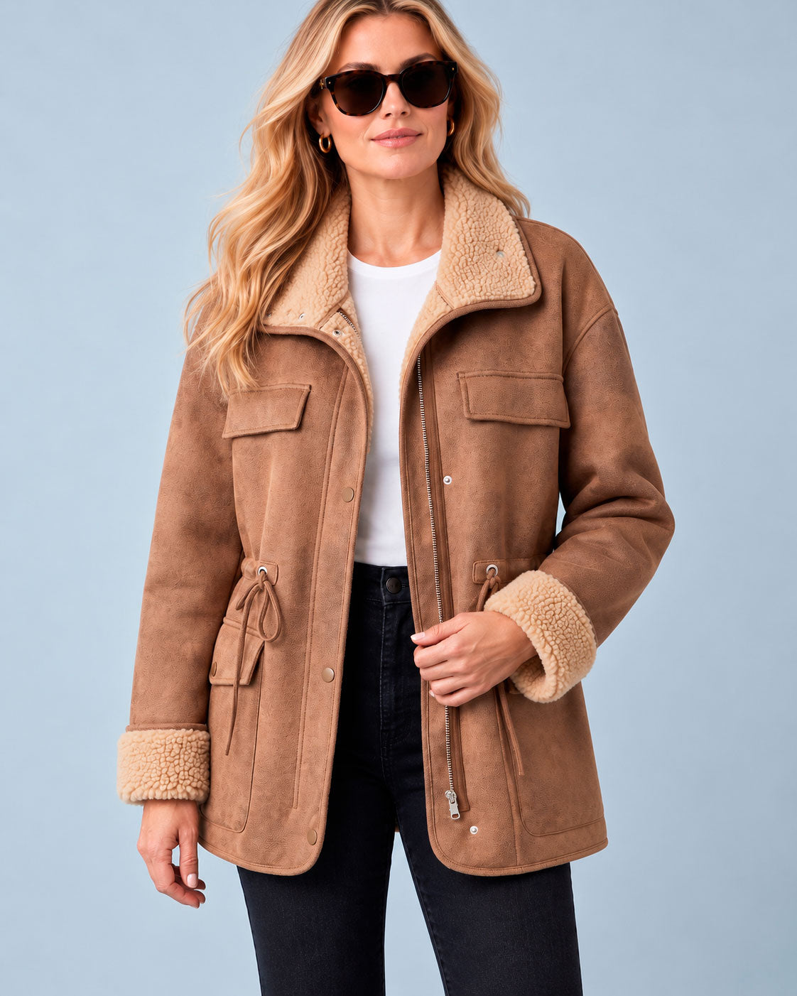 Women's Cosy Faux Fur Trim Aviator Jacket