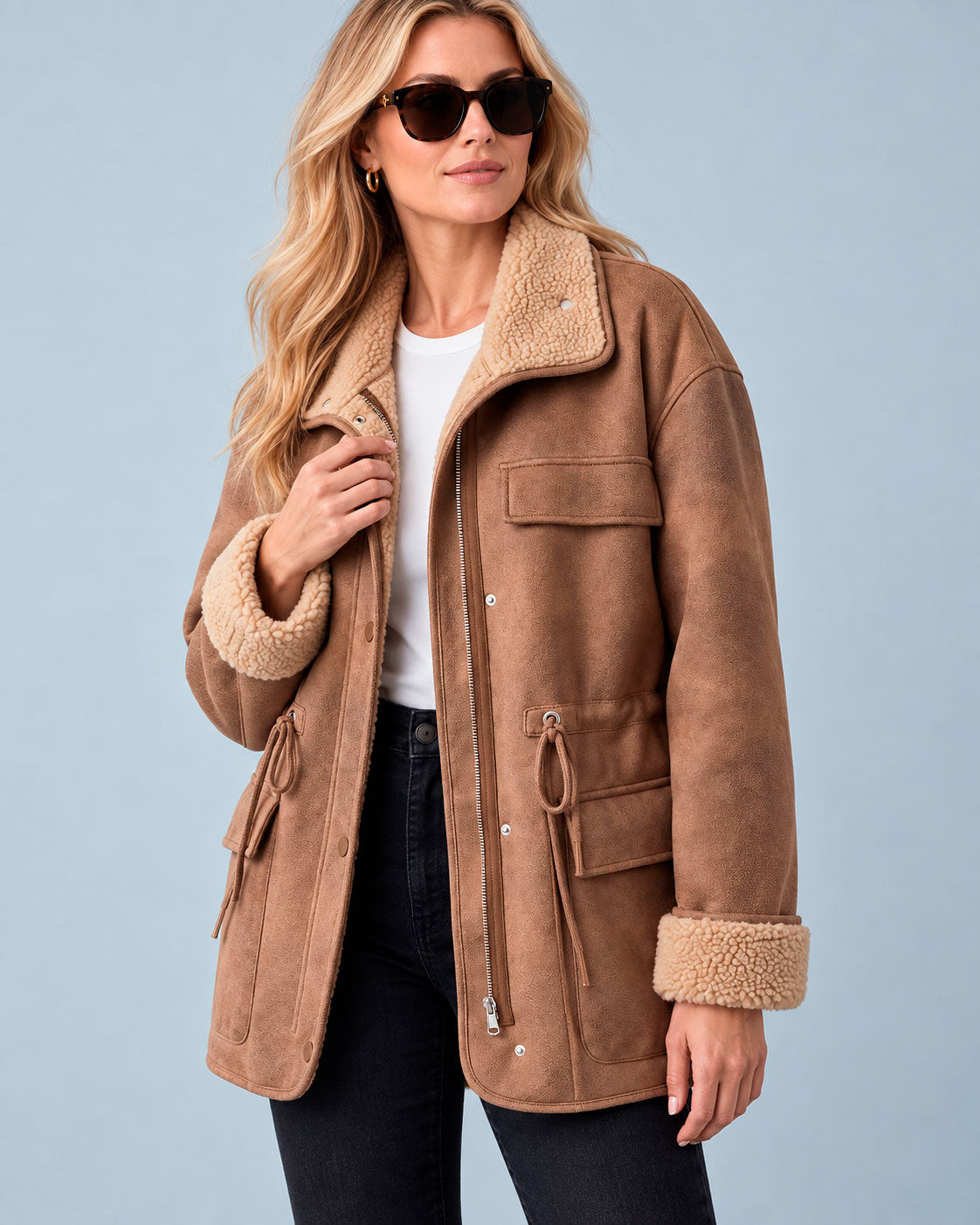 Women's Cosy Faux Fur Trim Aviator Jacket