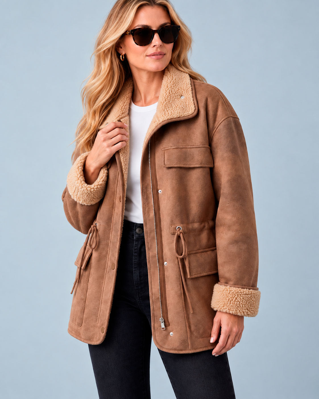 Women's Cosy Faux Fur Trim Aviator Jacket