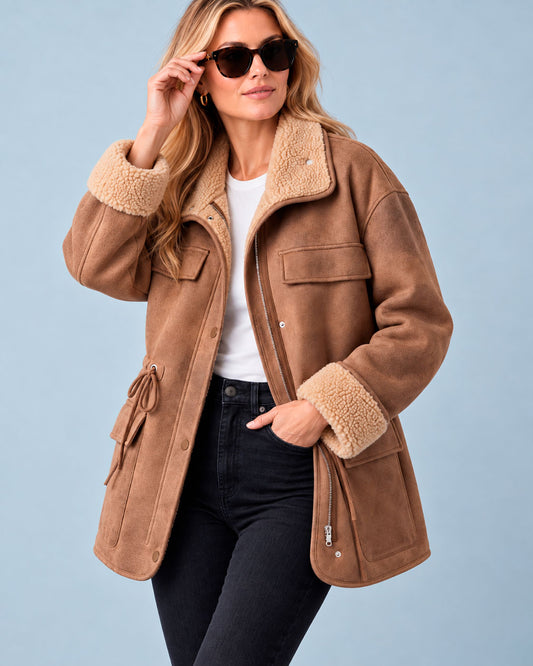 Women's Cosy Faux Fur Trim Aviator Jacket