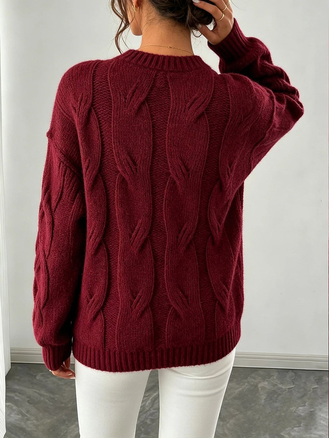 Women's Easy Wear Cable Knit Puff Jumper