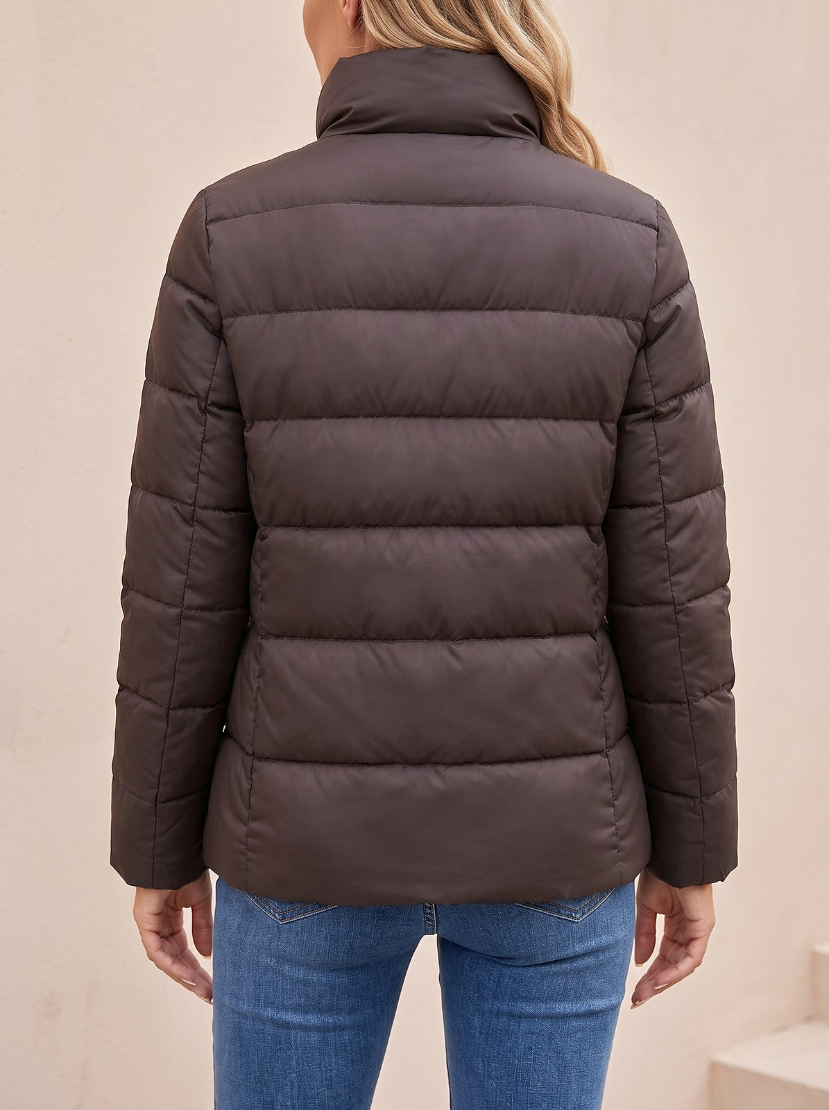 Women's Stand Collar Zip Up Puffer Jacket