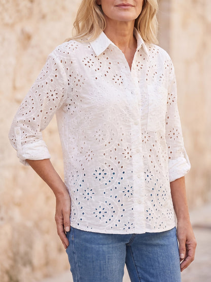 Women's Eyelet Loose Button Down Blouse