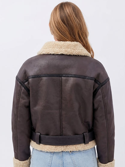 Ladies Faux Fur Collar Aviator Jacket