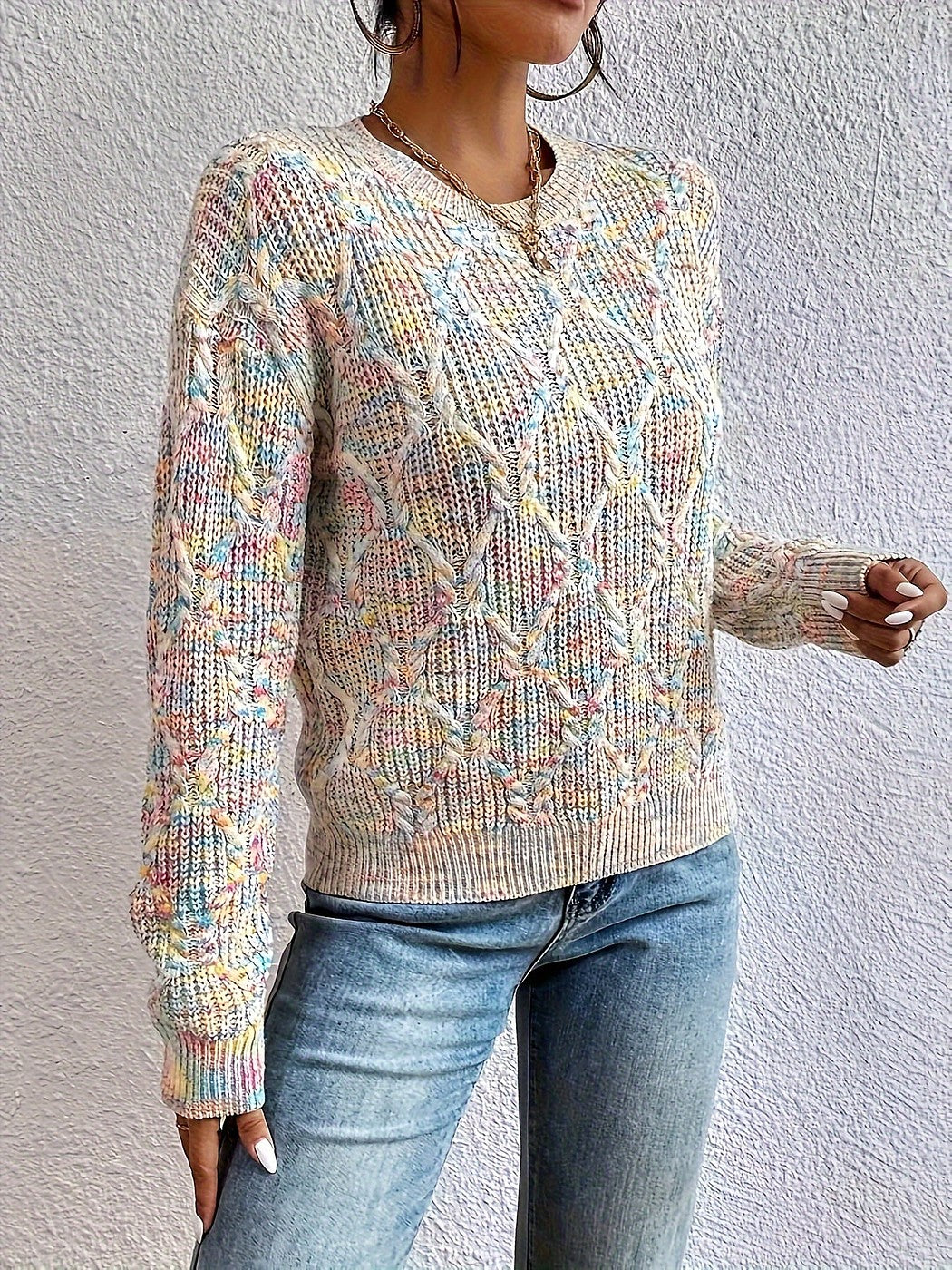 Women's Cropped Cable Knit Jumper with Flecks