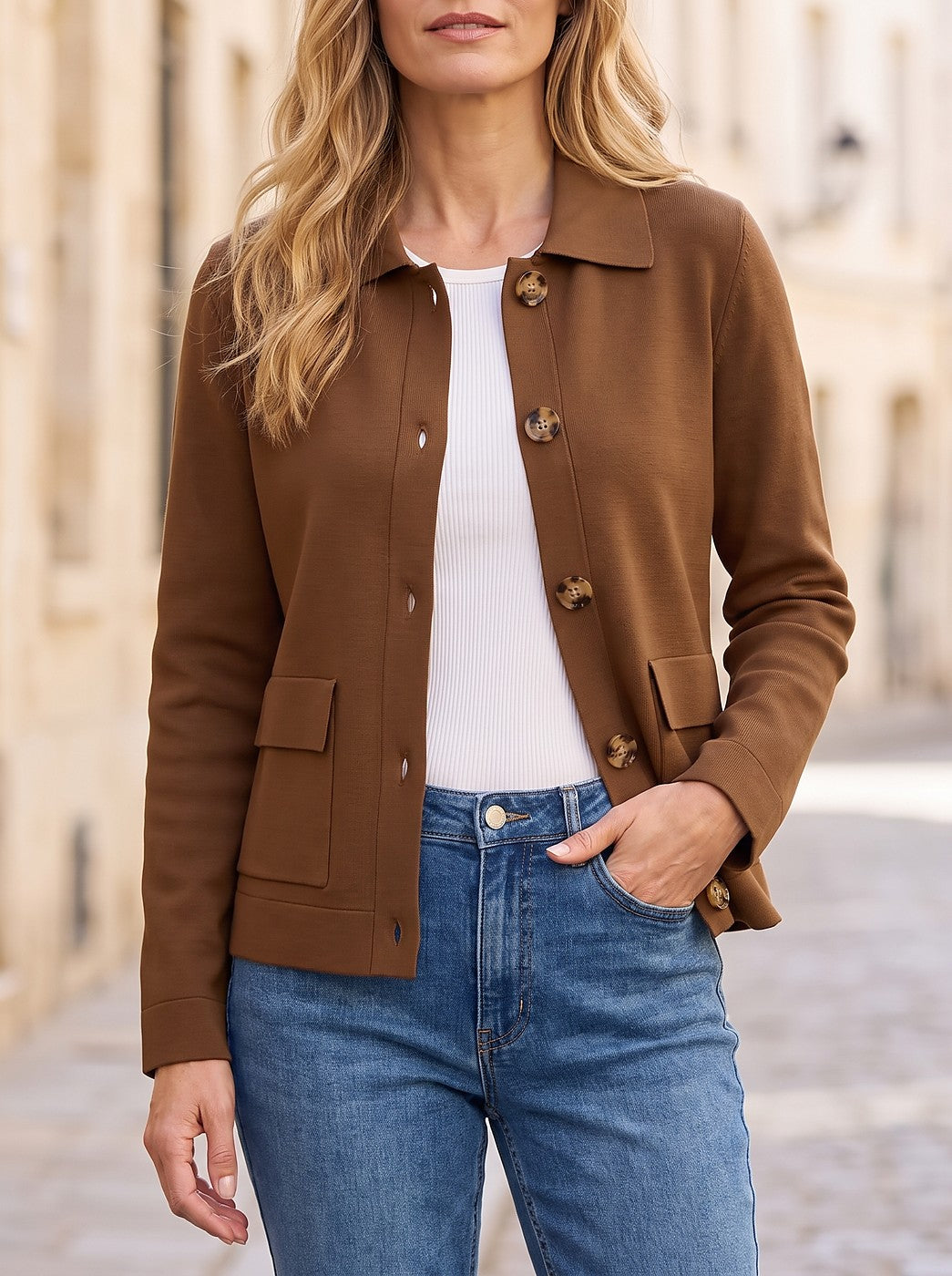 Women's Knit Shacket with Flap Pockets