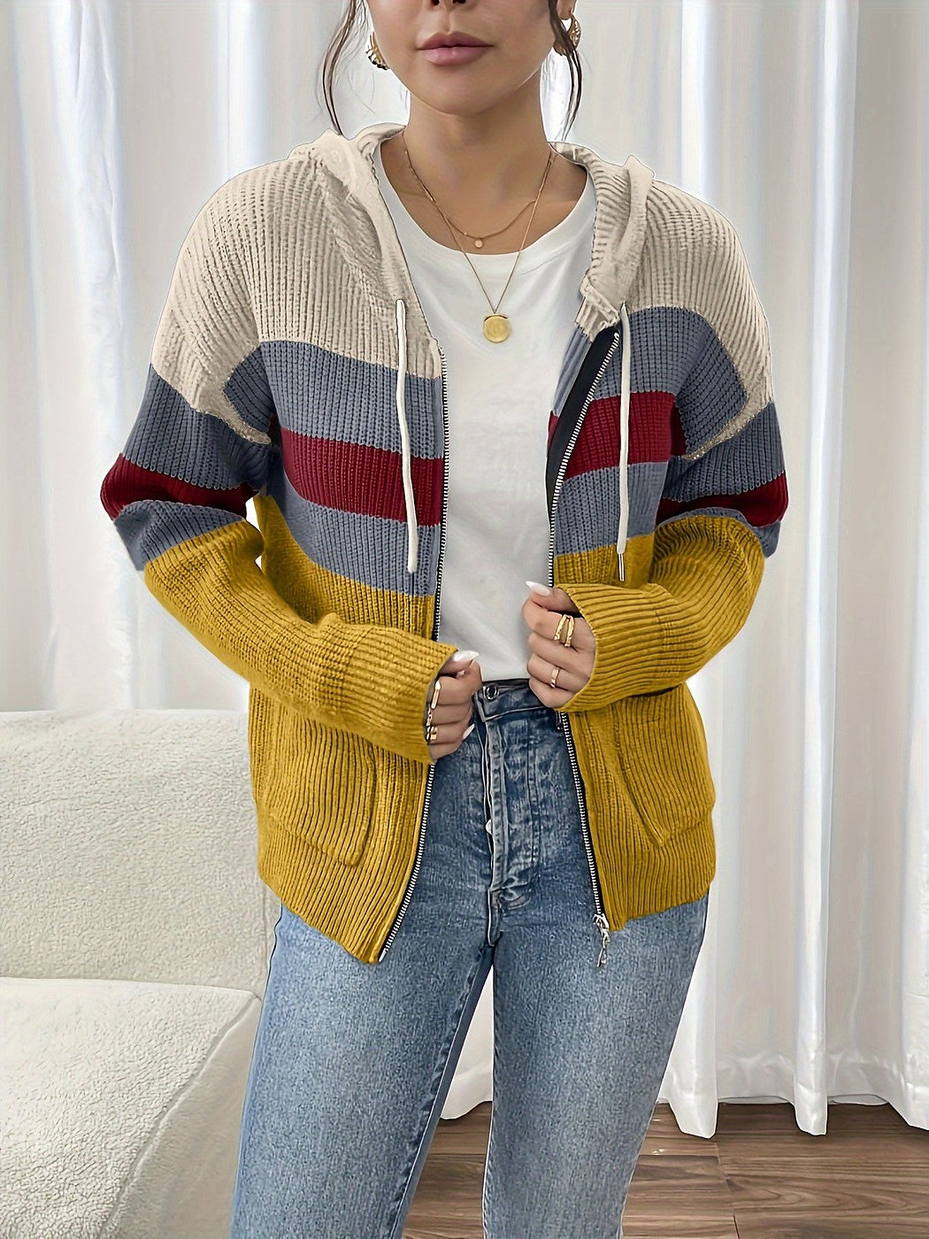 Women's Hooded Zip Through Knit Jacket