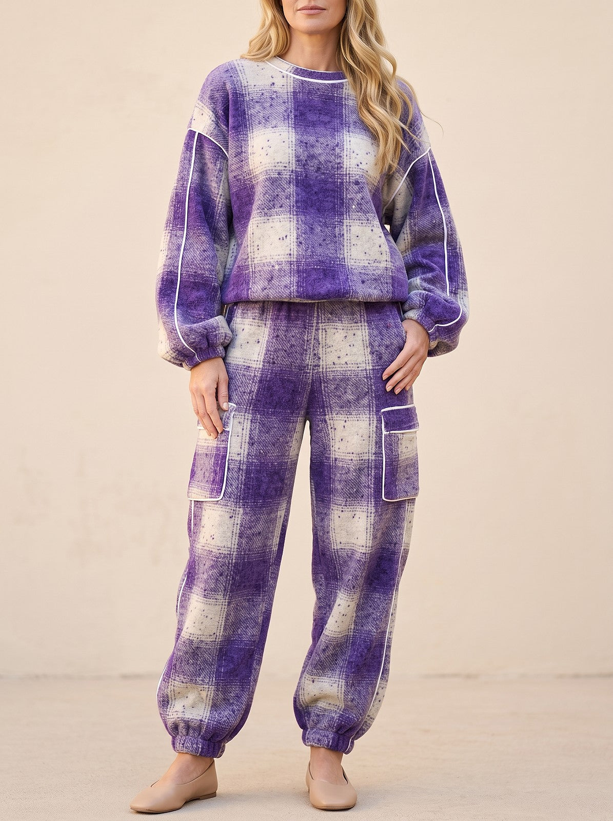 Women's Check Loungewear Cargo Jogger Co-ord