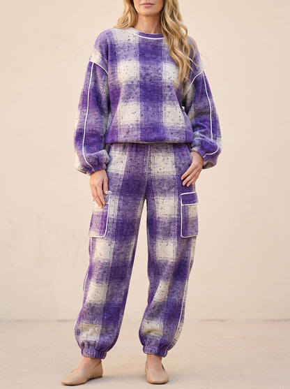 Women's Check Loungewear Cargo Jogger Co-ord