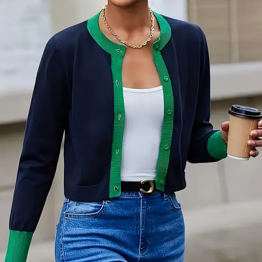 Women's Contrast Edge Button Knit Cardigan