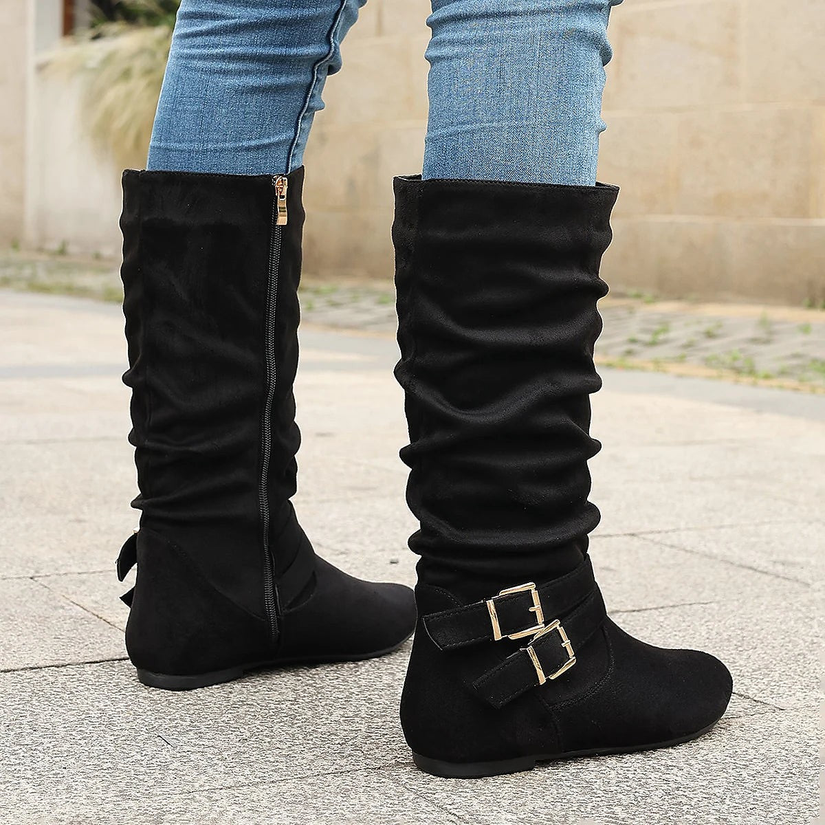 Women's Ruched Flat High Leg Boots