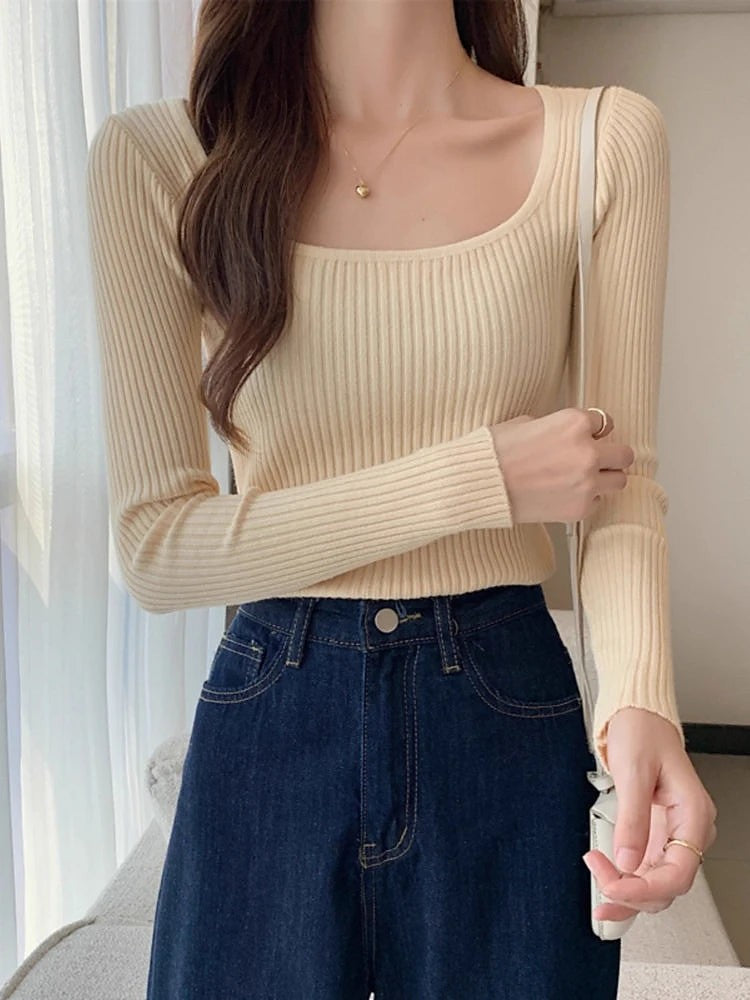 Women's Easy Wear Square Neck Ribbed Top