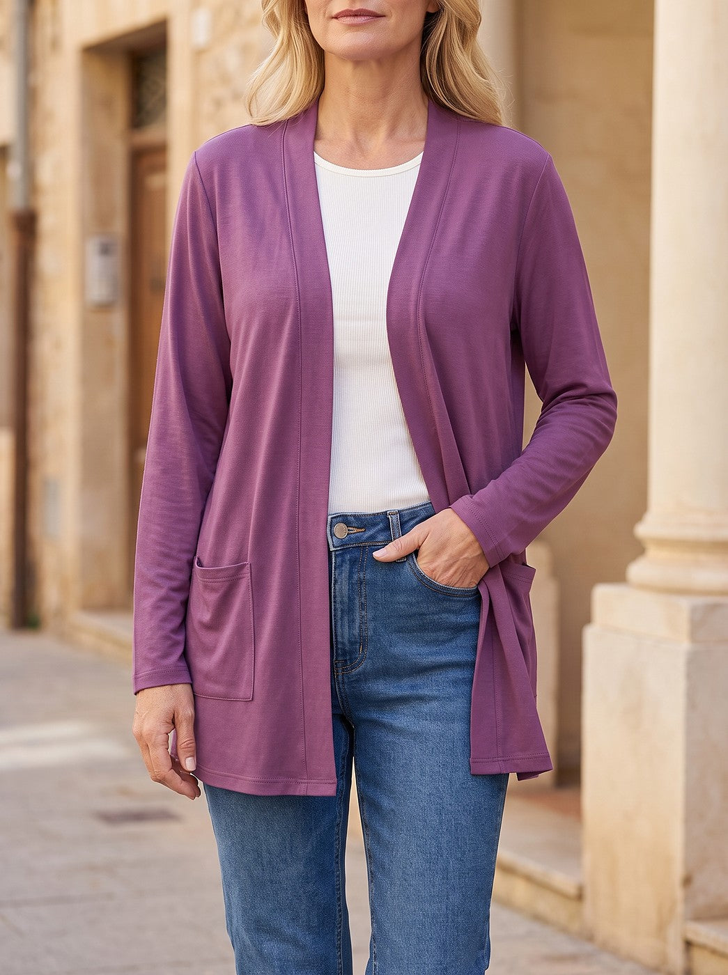 Women's Lightweight Jersey Cardigan with Pockets
