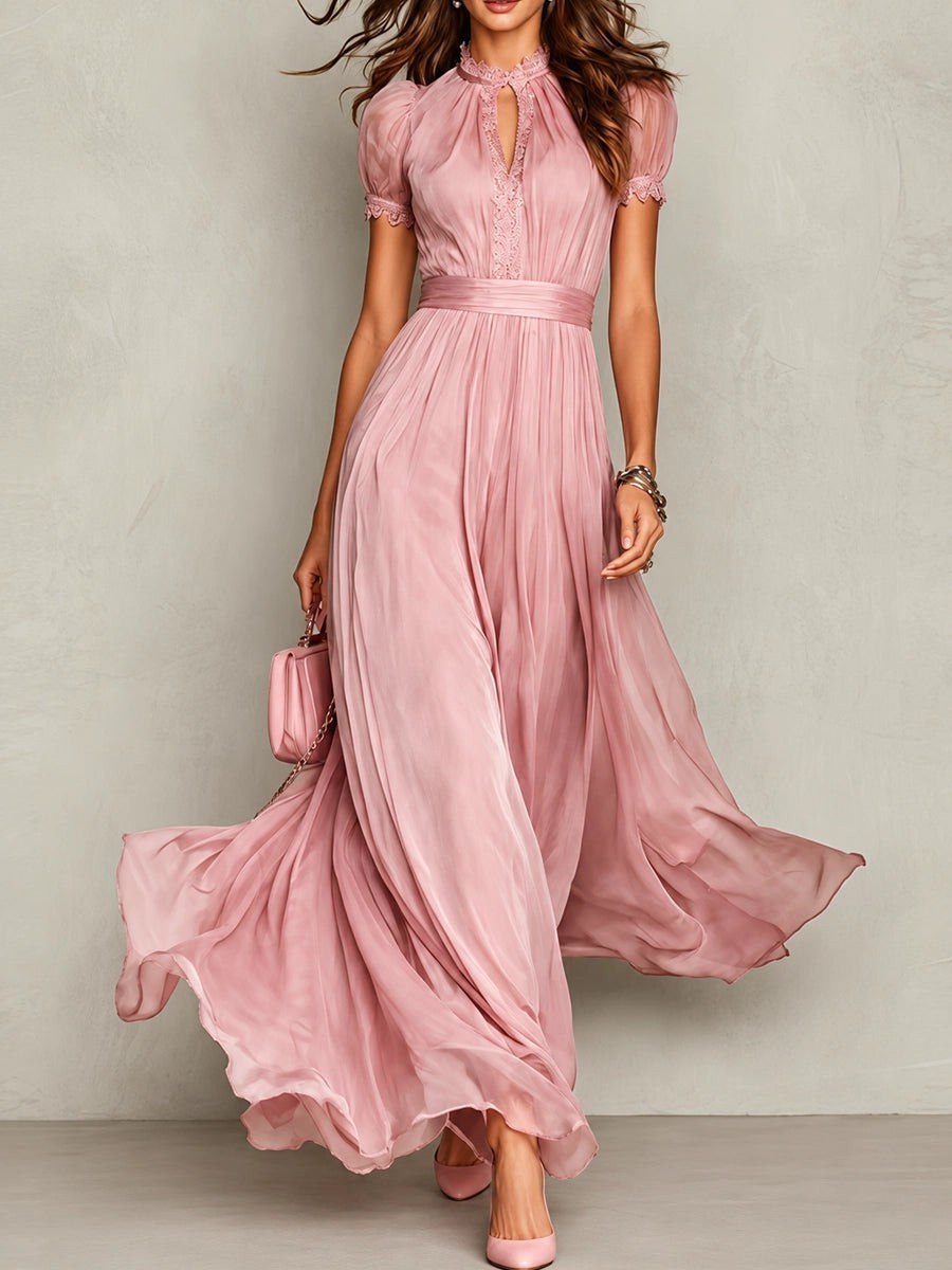 Women's Vintage Neckline Keyhole Evening Maxi Dress