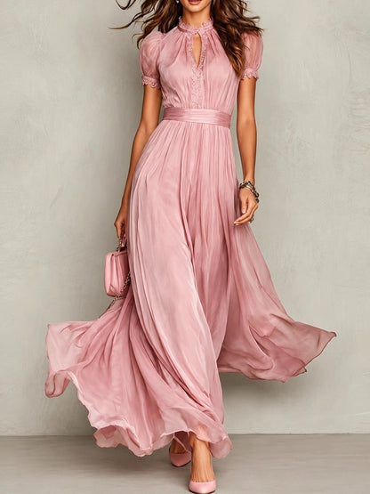 Women's Vintage Neckline Keyhole Evening Maxi Dress