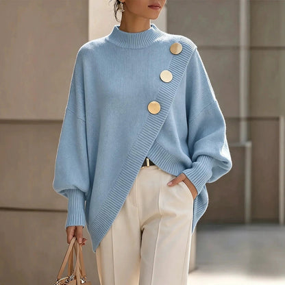 Women's Mock Neck Button Shoulder Jumper
