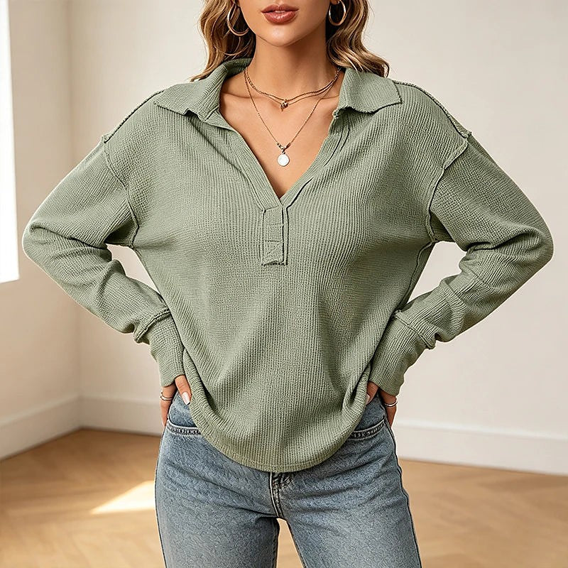 Women's Relaxed Waffle Collared Top