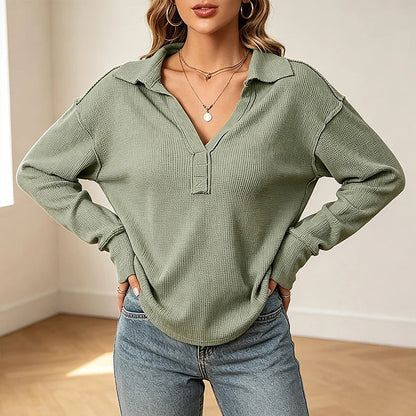 Women's Relaxed Waffle Collared Top
