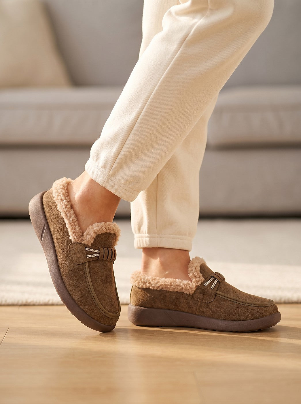 Women's Cosy Moccasin Slippers Rubber Sole