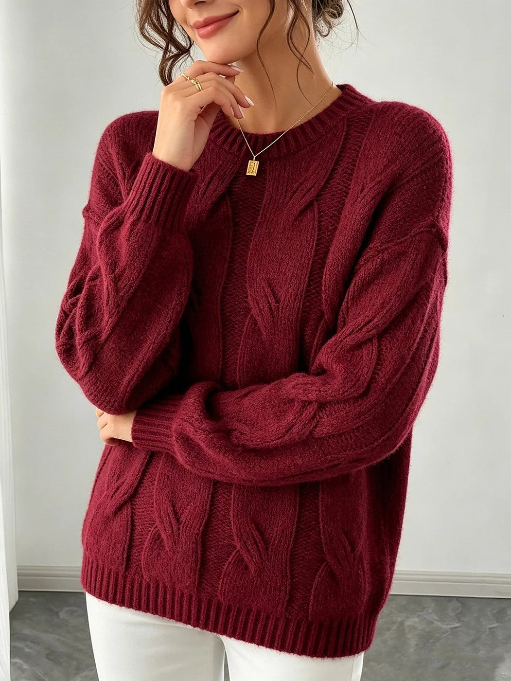 Women's Easy Wear Cable Knit Puff Jumper