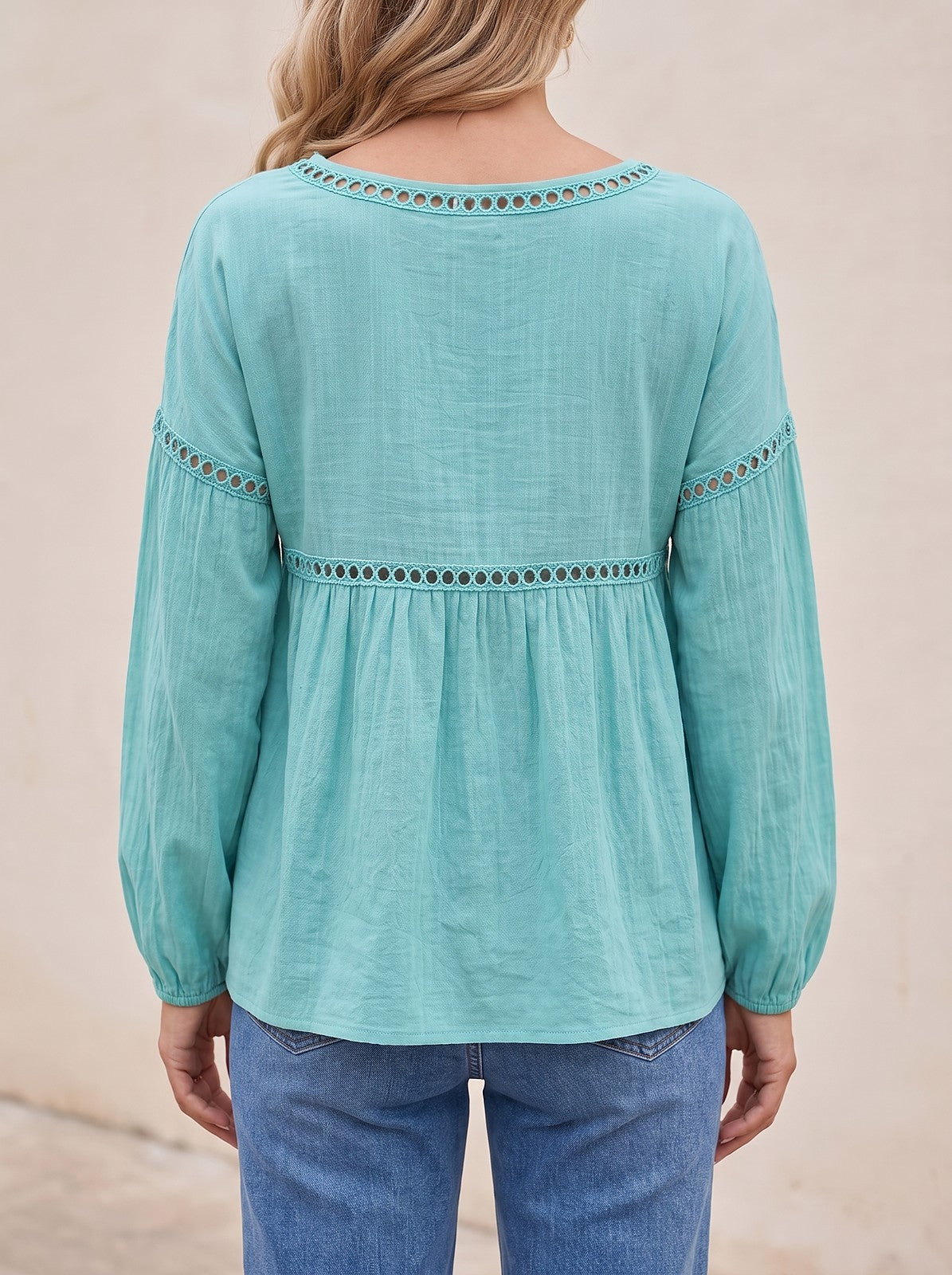 Women's Loose Hollow Lace Long Sleeve Top