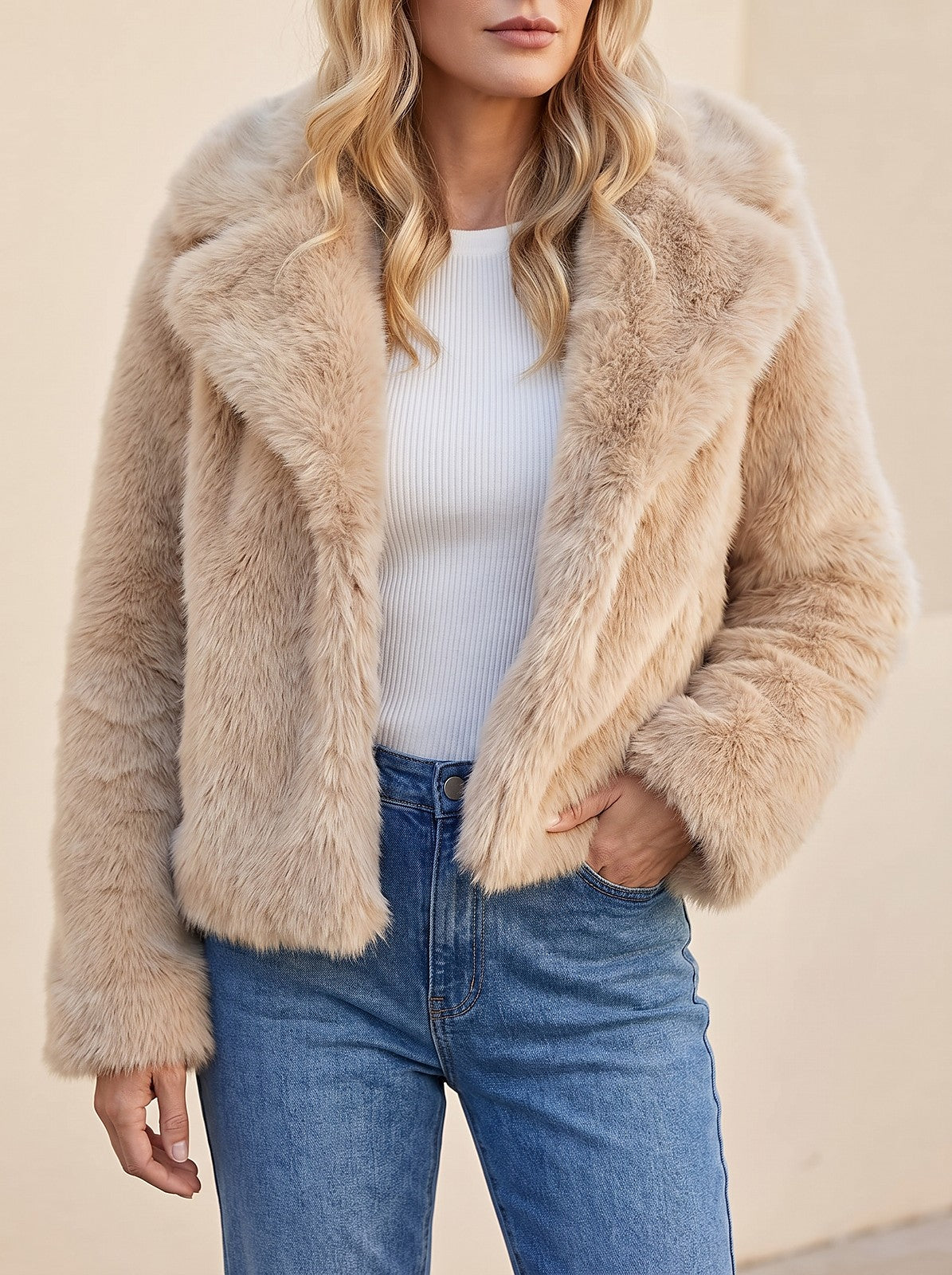 Women's Short Fluffy Faux Fur Jacket