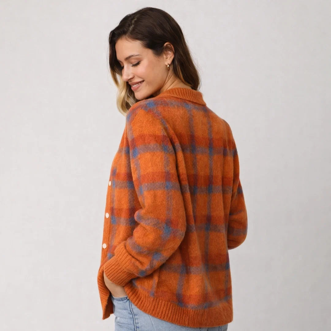 Women's Checked Knitted Shirt Cardigan