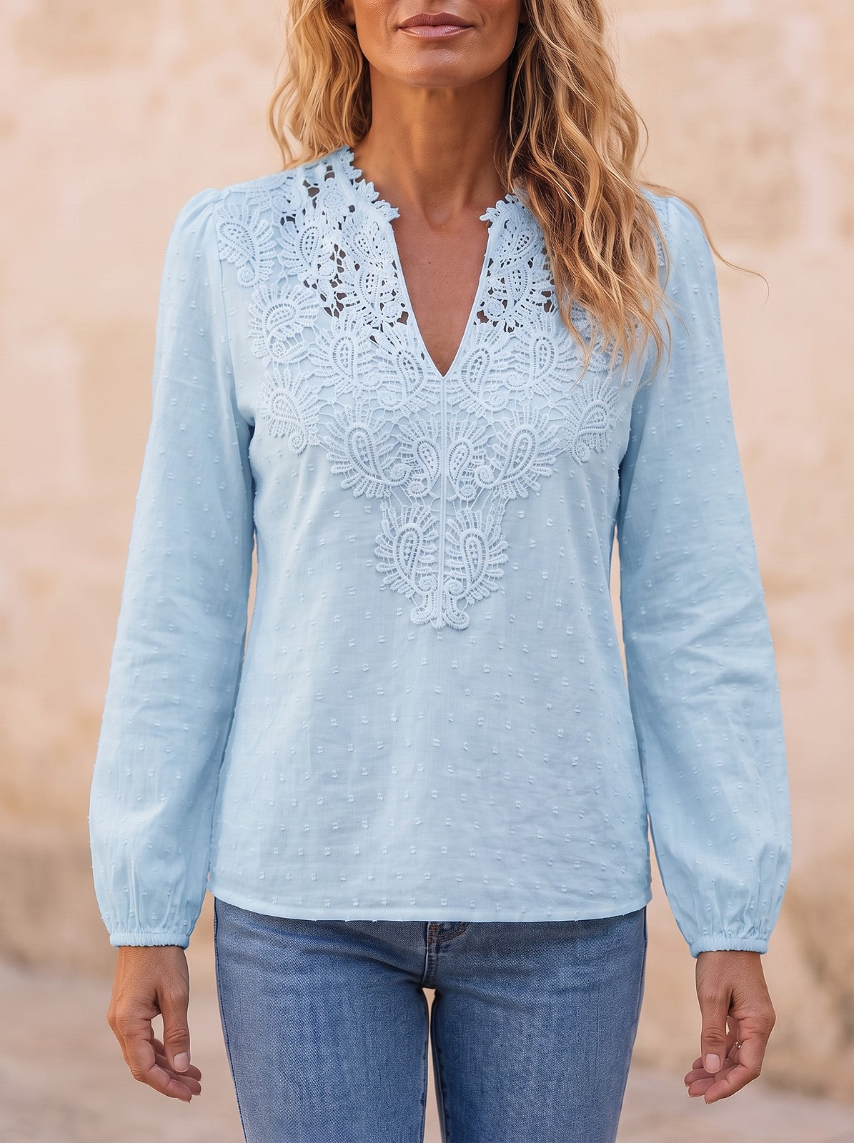 Women's Lace Patchwork Long Sleeve Shirt