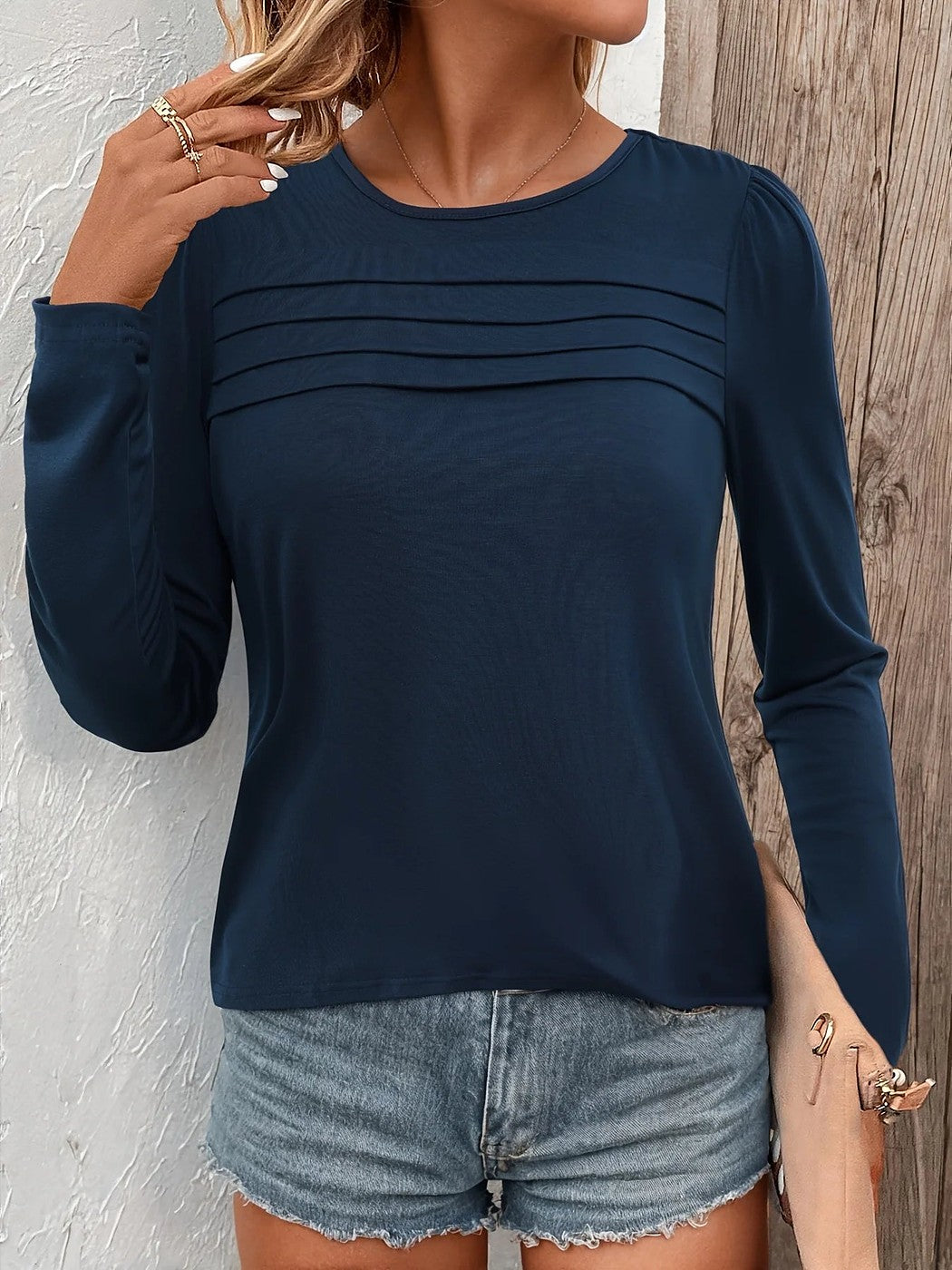 Women's Soft Pleated Front Long Sleeve Top