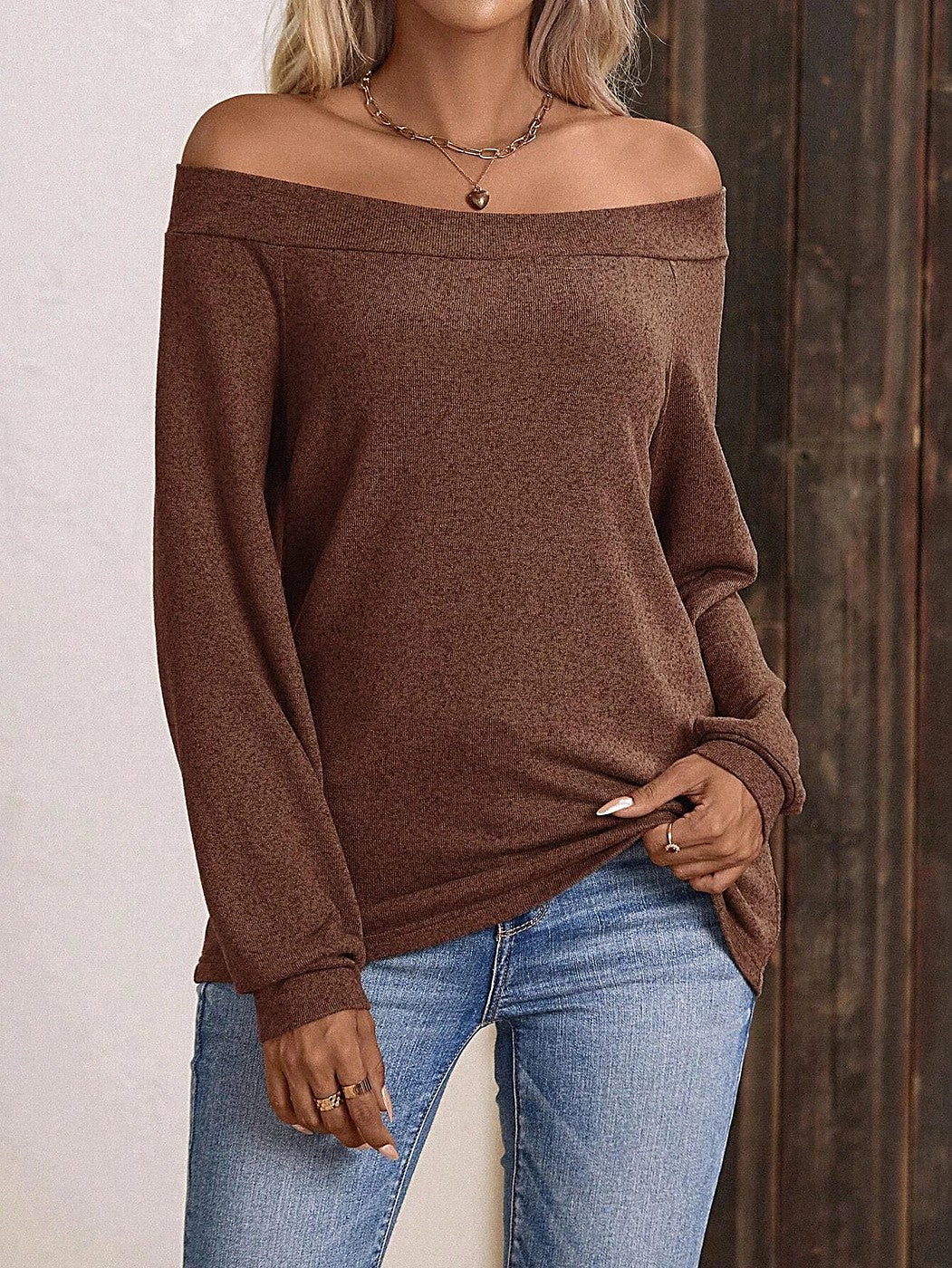 Women's Off Shoulder Ribbed Jersey Top