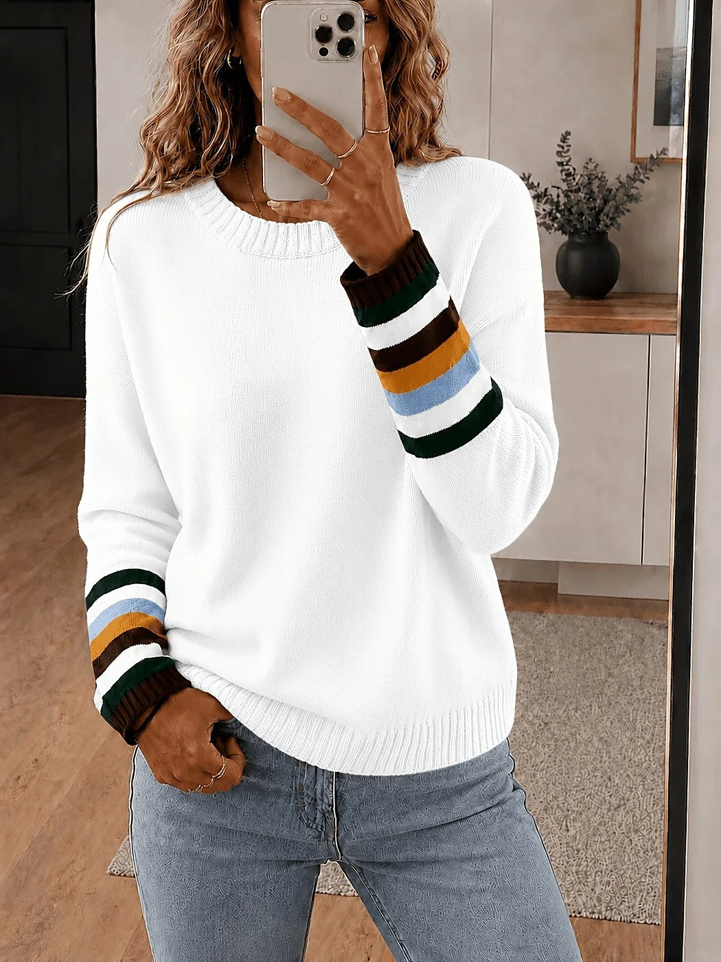 Women's Contrast Cuff Crew Jumper