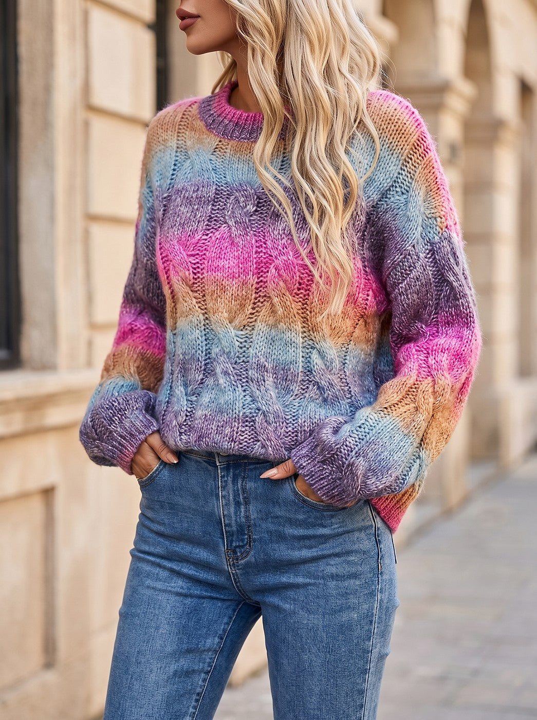 Women's Chunky Cable Bell Sleeve Jumper
