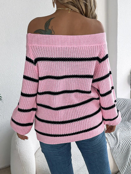 Women's Off Shoulder Stripe Knit Jumper