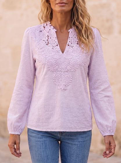 Women's Lace Patchwork Long Sleeve Shirt