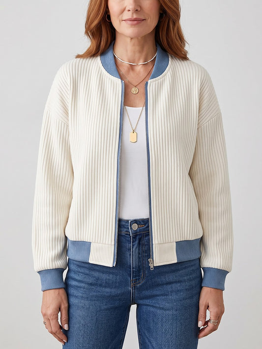 Ladies Ribbed Knit Zip Bomber Jacket