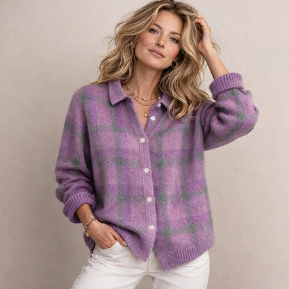 Women's Checked Knitted Shirt Cardigan
