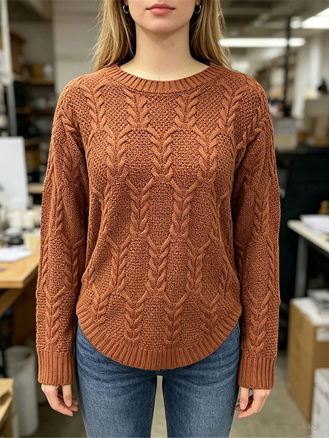 Women's Soft Textured Crew Neck Knit Jumper