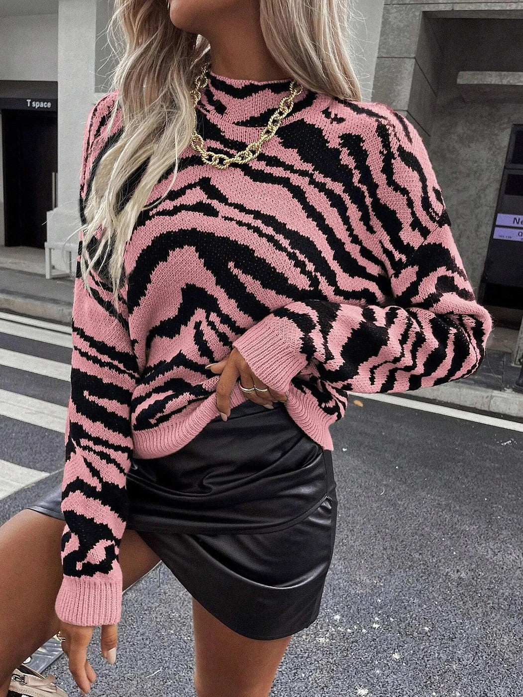 Women's Zebra Print Roll Neck Jumper