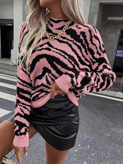 Women's Zebra Print Roll Neck Jumper