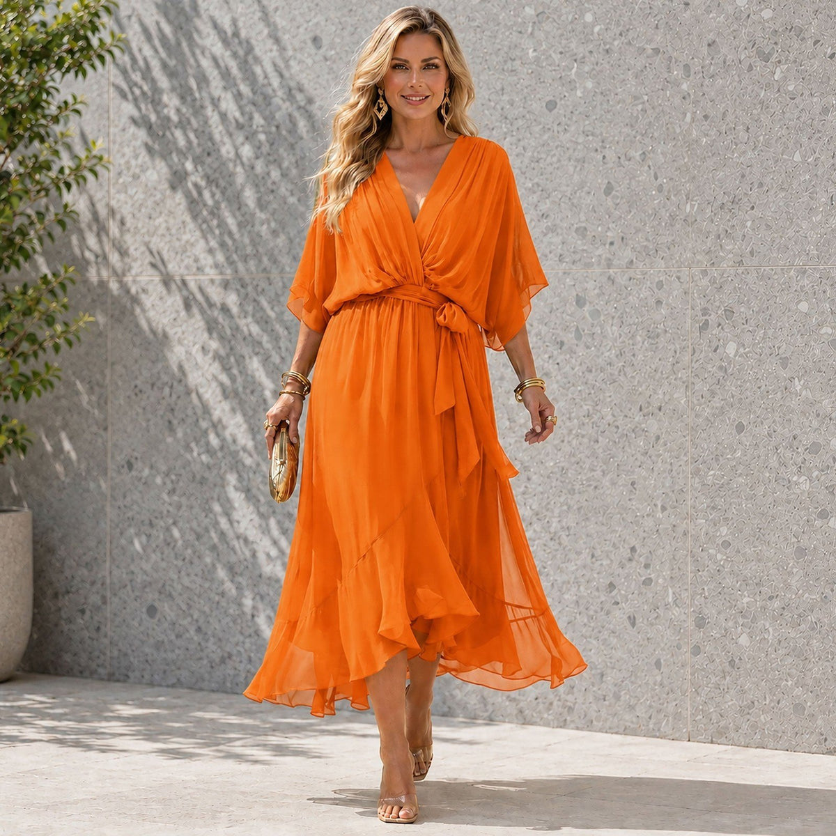 Women's V Neck Layered Wedding Guest Dress