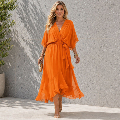Women's V Neck Layered Wedding Guest Dress