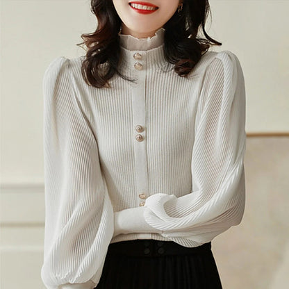 Women's High Neck Pleated Sleeve Blouse