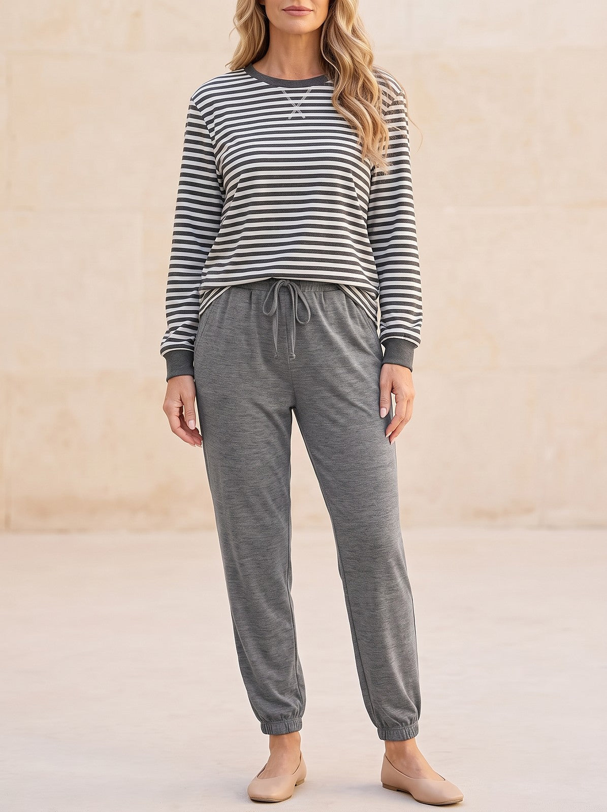 Women's Striped Top and Joggers Set
