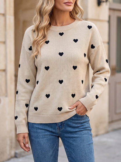 Women's Raised Heart Motif Puff Sleeve Jumper