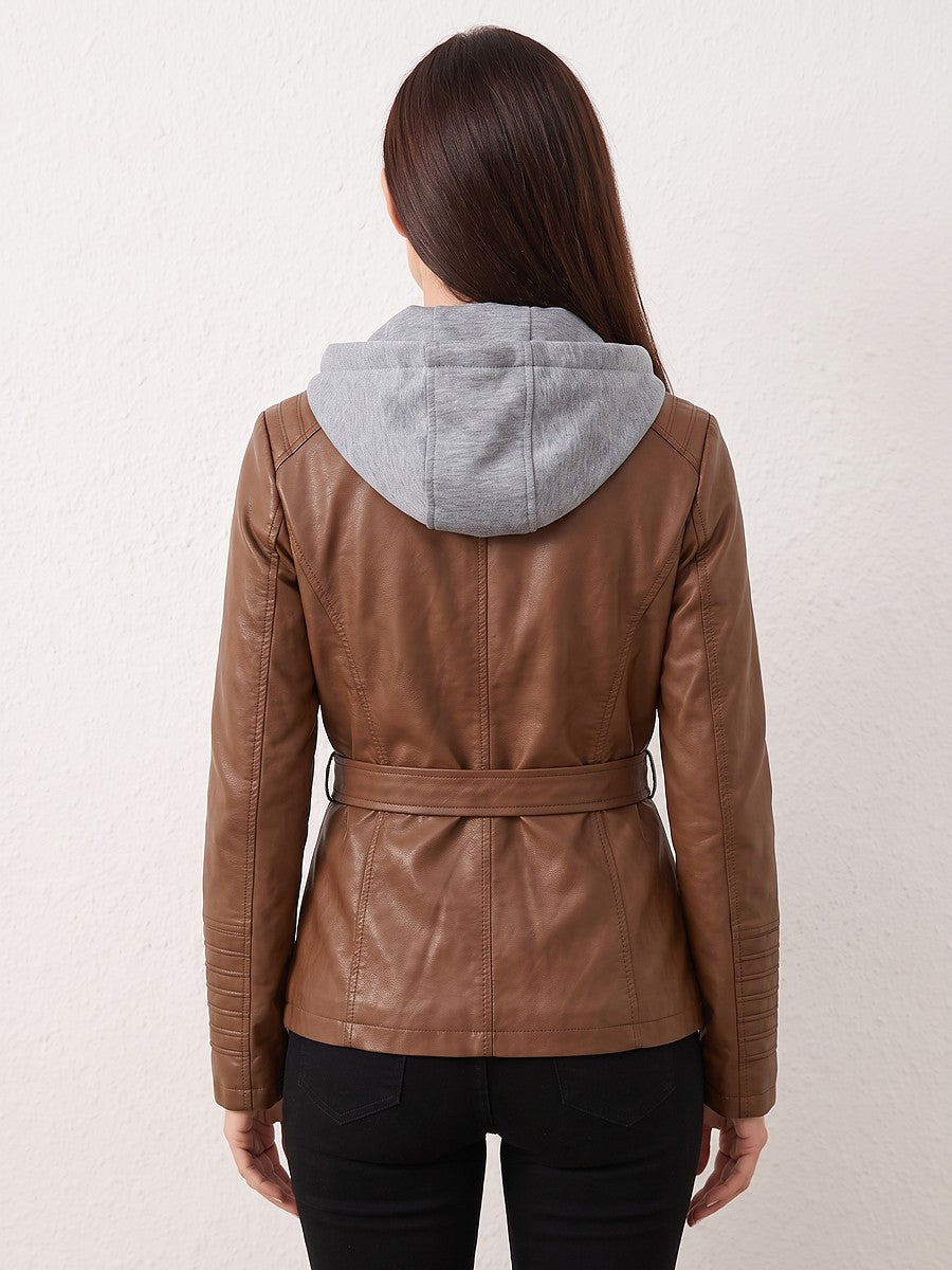 Ladies Biker Jacket Detachable Jersey Hood
