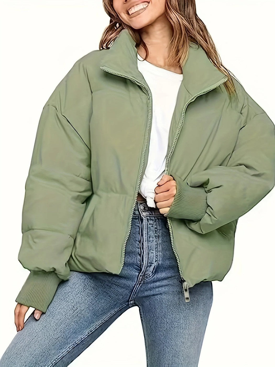 Women's Warm Cropped High Neck Puffer