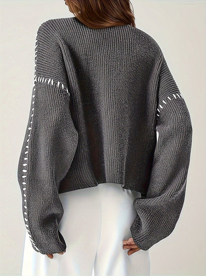 Women's Blanket Stitch Funnel Neck Jumper